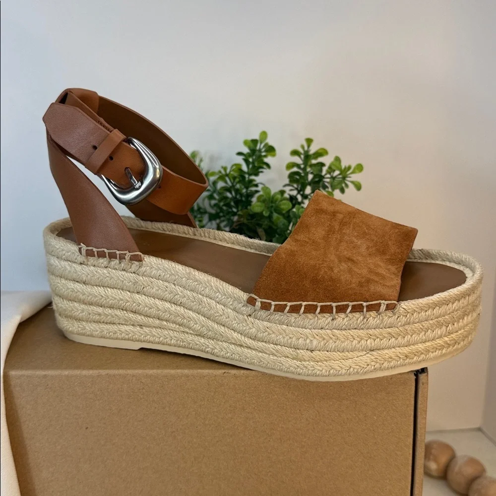 Vince Belisa Ankle Strap Leather/suede Espadrille Platform Wedge Sandal Sz 8